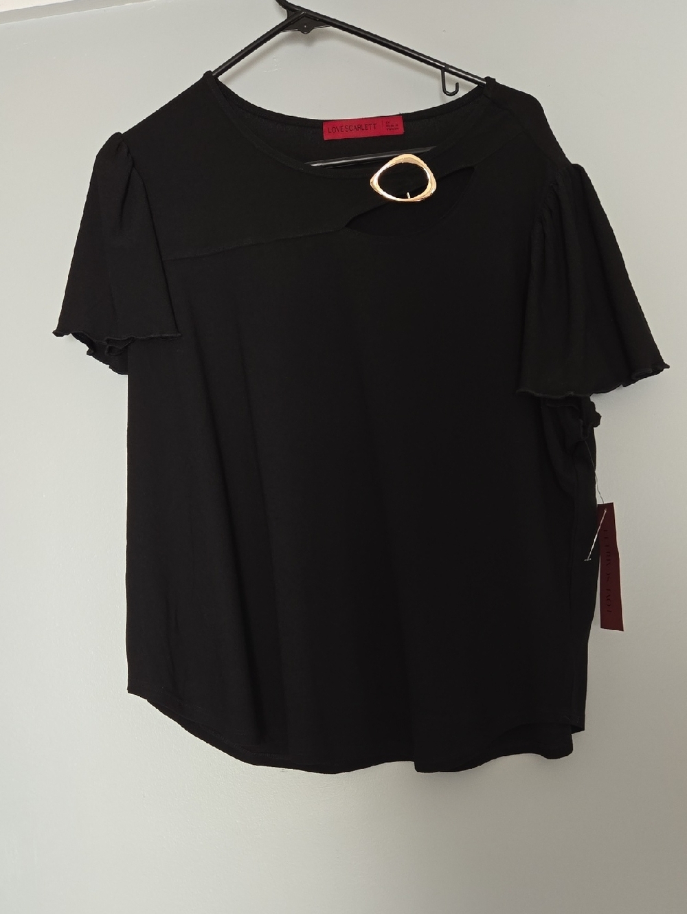 Love Scarlett Black Short Flutter Sleeve Blouse with Cut Out